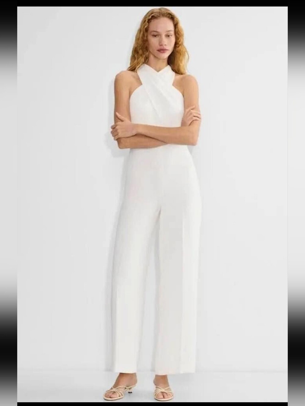 Aritzia Ivory Cross-Neck Wide-Leg Jumpsuit